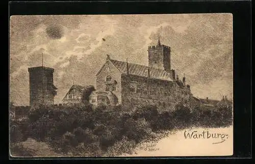 Künstler-AK Carl Jander: Blick auf die Wartburg