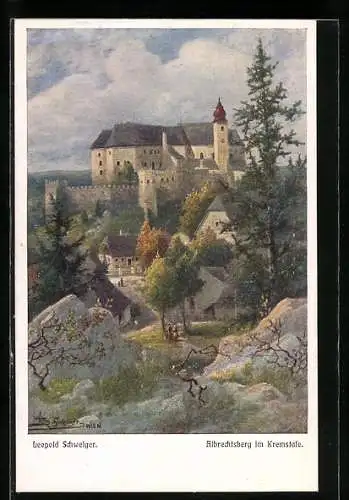 Künstler-AK Leopold Schweiger: Albrechtsberg im Kremstale, Panorama mit Schloss