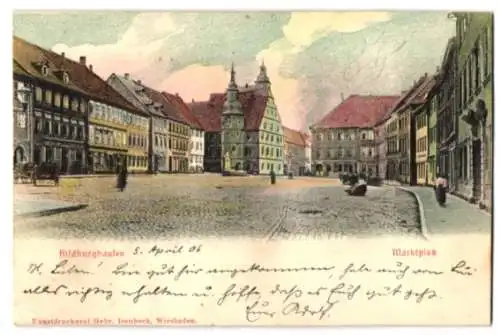 Relief-AK Hildburghausen, Häuser um den Marktplatz