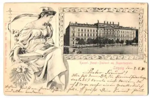 Relief-AK Leipzig, Kaiserl. Haupt-Postamt am Augustusplatz