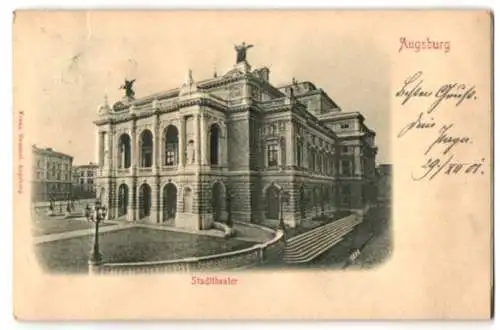 Relief-AK Augsburg, Ansicht vom Stadttheater