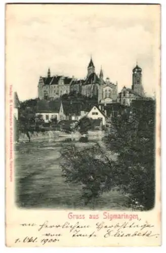 Relief-AK Sigmaringen, Blick zum Hohenzollernschloss