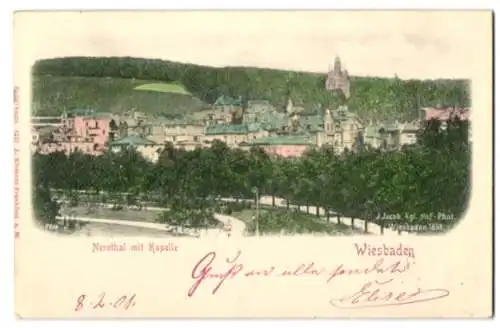 Relief-AK Wiesbaden, Nerothal mit Kapelle