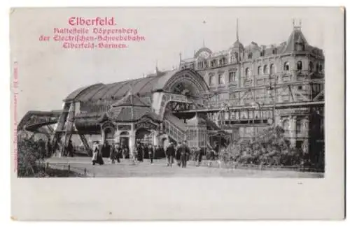 Relief-AK Elberfeld, Haltestelle Döppersberg der Electrischen Schwebebahn Elberfeld-Barmen