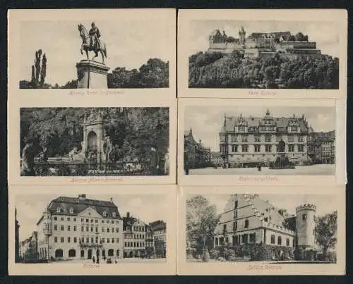 Klapp-AK Coburg, Rathaus, Veste Coburg, Herzog Ernst II. Denkmal, Regierungsgebäude, Schloss Rosenau