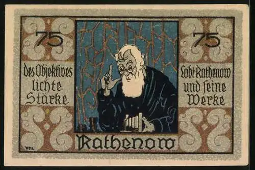 Notgeld Rathenow, 75 Pfennig, Mann mit Fotoapparaten, Ortsansicht