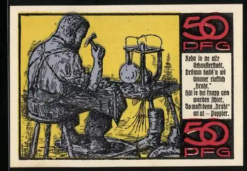 Notgeld Rehna i. Meckl. 1921, 50 Pfennig, Schuster bei der Arbeit