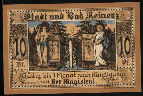 Notgeld Bad Reinerz 1921, 10 Pfennig, Ring und Rathaus