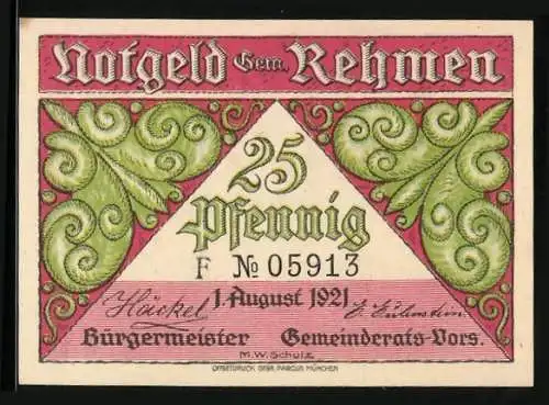 Notgeld Rehmen 1921, 25 Pfennig, Rehmer Moor