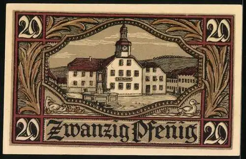 Notgeld Remda i. Thür. 1921, 20 Pfennig, Rathaus, Wappen