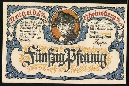 Notgeld Rheinsberg /Mark, 50 Pfennig, Parkpartie