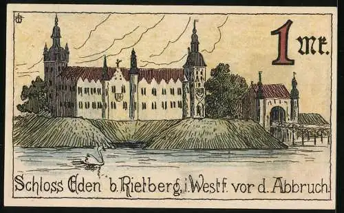 Notgeld Rietberg i. W. 1921, 1 Mark, Schloss Eden vor dem Abbruch