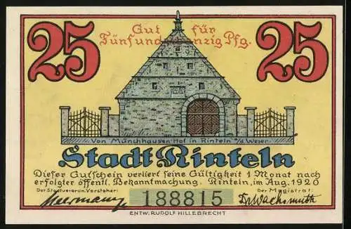 Notgeld Rinteln 1920, 25 Pfennig, Münchhausen-Hof