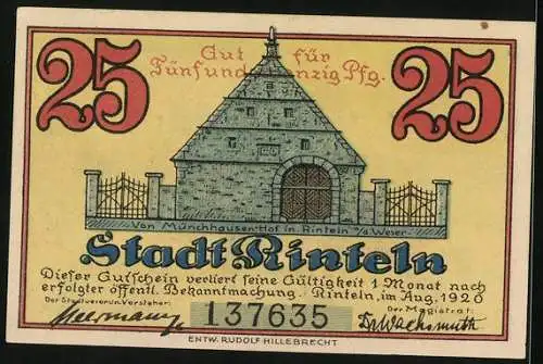 Notgeld Rinteln 1920, 25 Pfennig, Münchhausen-Hof