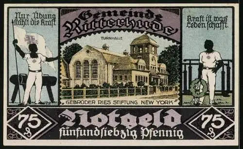 Notgeld Ritterhude 1921, 75 Pfennig, Turnhalle, Turnvater Jahn