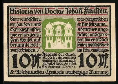 Notgeld Roda 1921, 10 Pfennig, Wappen