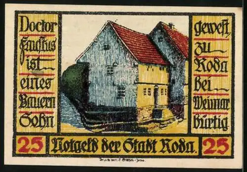 Notgeld Roda 1921, 25 Pfennig, Wappen, Fausthaus