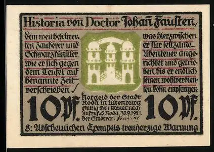 Notgeld Roda 1921, 10 Pfennig, Wappen