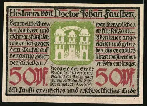 Notgeld Roda 1921, 50 Pfennig, Fausts Ende