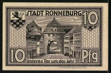 Notgeld Ronneburg /Thür. 1921, 10 Pfennig, Unteres Tor