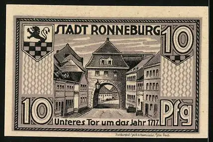 Notgeld Ronneburg /Thür. 1921, 10 Pfennig, Unteres Tor