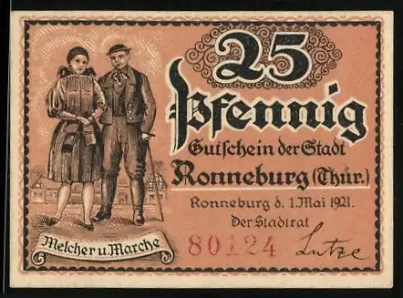 Notgeld Ronneburg /Thür. 1921, 25 Pfennig, Melcher u. Marche, Schloss