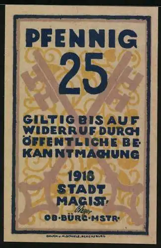 Notgeld Regensburg 1918, 25 Pfennig, Kirchtürme vor Sternenhimmel