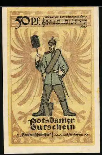 Notgeld Potsdam 1921, 50 Pfennig, Bombenschmeisser in Uniform