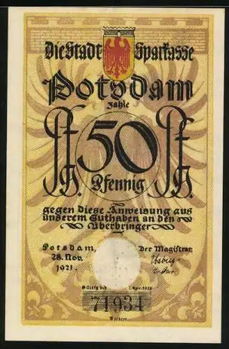 Notgeld Potsdam 1921, 50 Pfennig, Bombenschmeisser in Uniform