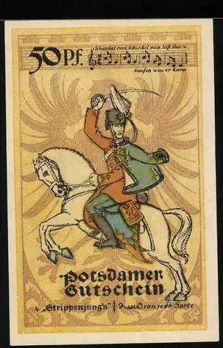 Notgeld Potsdam 1921, 50 Pfennig, Strippenjunge beritten mit Säbel