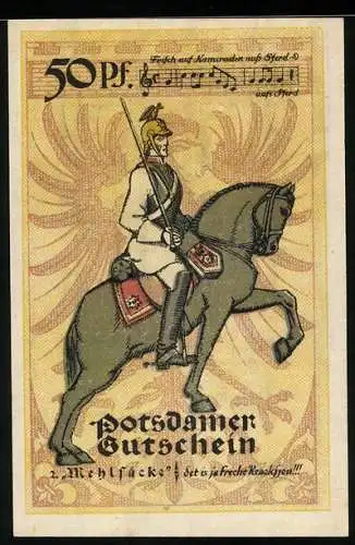 Notgeld Potsdam 1921, 50 Pfennig, Berittener Soldat mit Degen