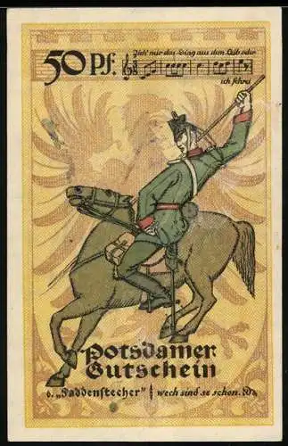 Notgeld Potsdam 1921, 50 Pfennig, Paddenstecher beritten mit Speer