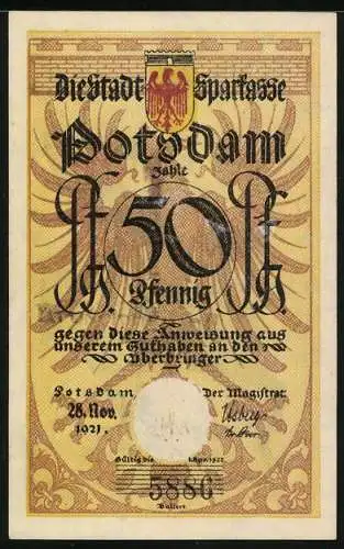 Notgeld Potsdam 1921, 50 Pfennig, Paddenstecher beritten mit Speer