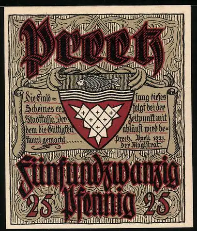 Notgeld Preetz 1921, 25 Pfennig, Ick will dat Schnauzen leern, Wanderer mit Rucksack
