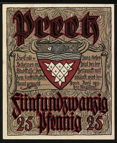 Notgeld Preetz 1921, 25 Pfennig, Ick will dat Schnauzen leern, Wanderer mit Rucksack