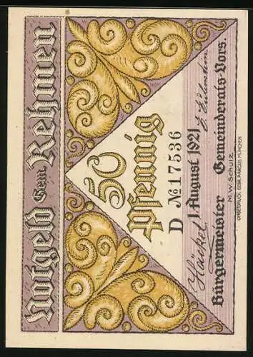 Notgeld Rehmen 1921, 50 Pfennig, Strassenpartie am Ufer