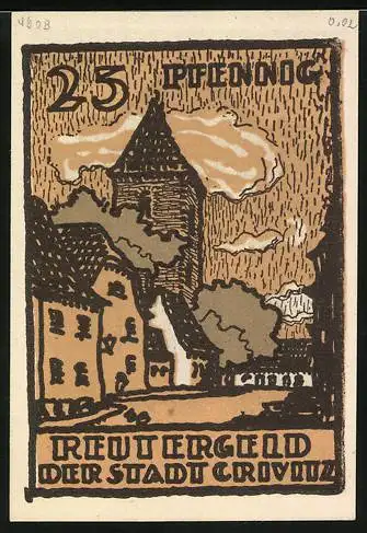 Notgeld Crivitz 1922, 25 Pfennig, Ortspartie mit Kirche