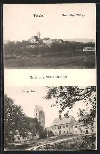 AK Pöggstall, Neukirchen am Ostrong, Hauptplatz mit Kirche, Ortsansicht