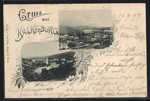 AK Kalksburg, Teilansicht mit Kirche, Blick über den Ort mit Burg