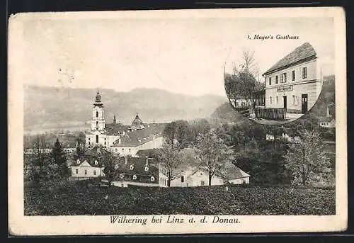 AK Wilhering b. Linz a.d. Donau, Panorama, Mayer`s Gasthaus