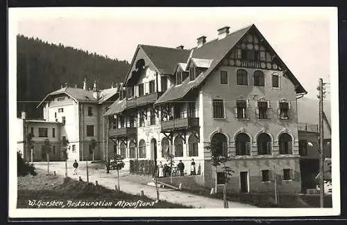 AK W. Garsten, Restaurant Alpenflora mit Angestellten