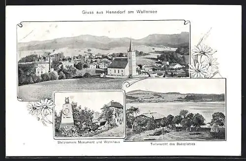 AK Henndorf am Wallersee, Stelzhamers Monument und Wohnhaus, Badeplatz