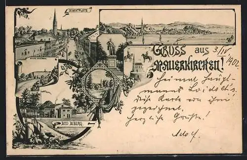 AK Mauerkirchen, Marktplatz, Schloss Spitzenberg, Bad Biburg