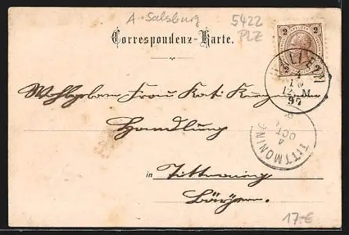 Lithographie Dürrnberg, Ortsansicht mit Kirche