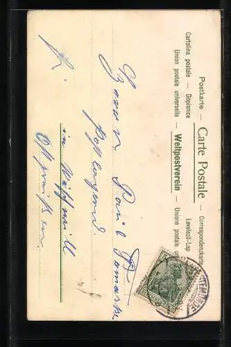 Lithographie Frau mit Pelz und grossem Hut, Jugendstil