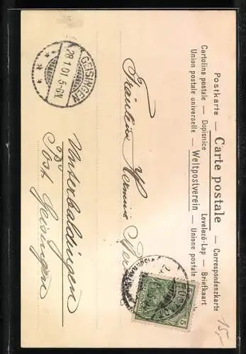 Lithographie Dunkelhaarige Schöne auf dem Kleid, Jugendstil