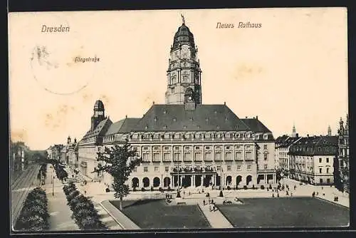 AK Dresden, Neues Rathaus mit Ringstrasse