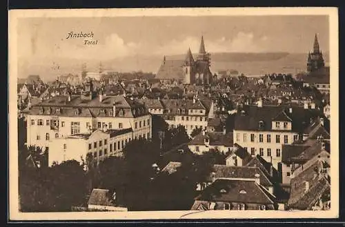 AK Ansbach / Bayern, Teilansicht des Ortes mit Kirche