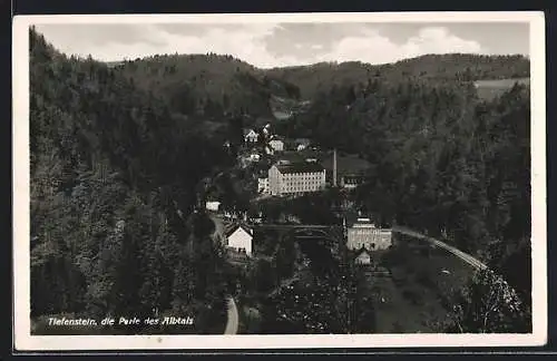 AK Tiefenstein /Albtal, Ortsansicht mit Flusspartie aus der Vogelschau