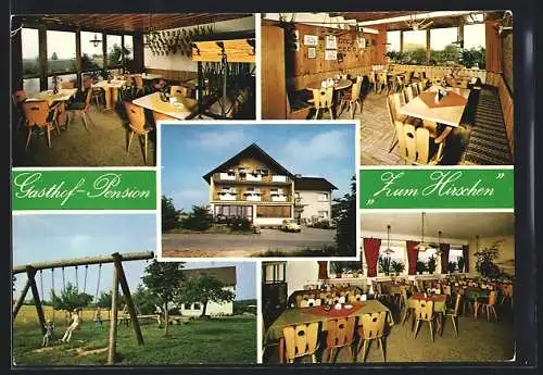 AK Hasloch-Hasselberg, Gasthof-Pension Zum Hirschen, Innenansichten und Garten